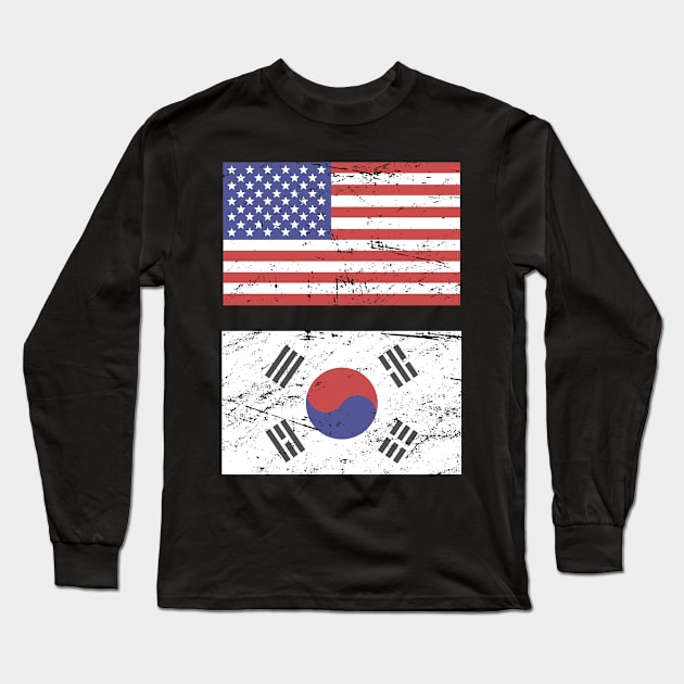 United States Flag & South Korea Flag Long Sleeve T-Shirt by Wizardmode